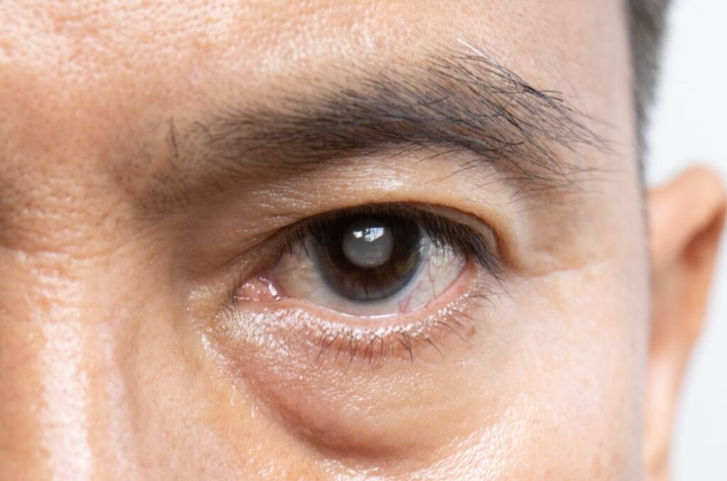 Close up of a man's cataract eye.